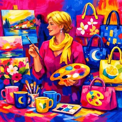 Exposition -vente peinture,sacs et mugs