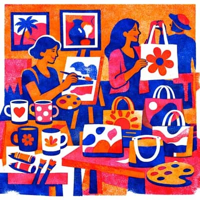 Exposition -vente peinture, sacs et mugs