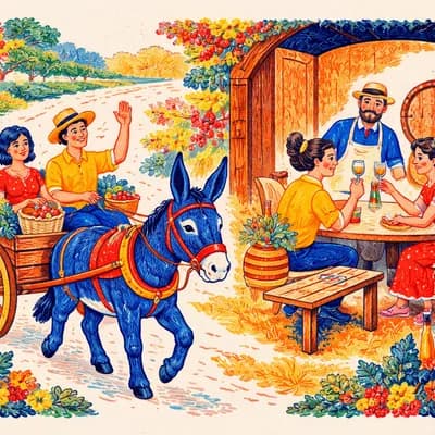 balade bucolique en calèche tirée par une mule avec dégustation de pineau au chai
