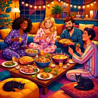 Repas partagé du soir et soirée pyjama