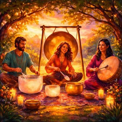Voyage sonore méditatif au gong, aux bols de cristal et ou tambours chamaniques.🍵🎵💜🎶