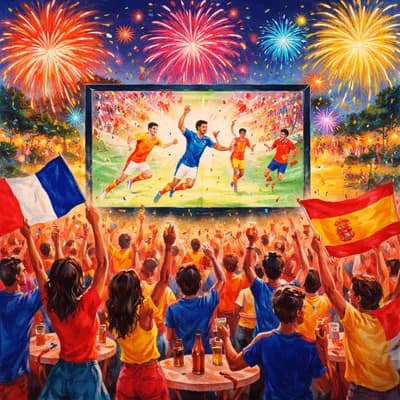 Demie Final De La Coupe Du Monde France Espagne Sur Grand Écran, suivi du Feu D Artifice !!! La Gaieté