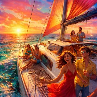 Croisière en catamaran au lever du soleil