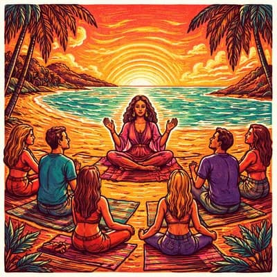 Séance de groupe d'hypnose Bien-être et relaxation sur la plage