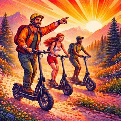 balade, découverte avec Guide, au lever du soleil en trottinette électrique tout terrain