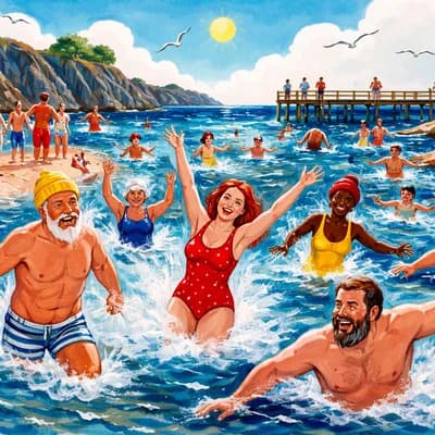 Bain de mer public en eau froide