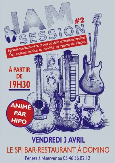 Jam Session au bar restaurant Le Spi à Domino : le Vendredi 3 avril 2026 animé par Hipo.
