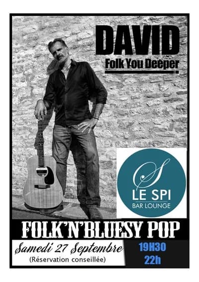 Concert au Bar Restaurant Le Spi à Domino Samedi 27 septembre de 19h30 à 22h : Fol’n’bluesy par David Bauche