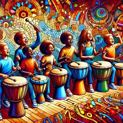 cours de percussions junior 6 11 ans à Dolus , la Guinaliere . par Folikela Djembé School