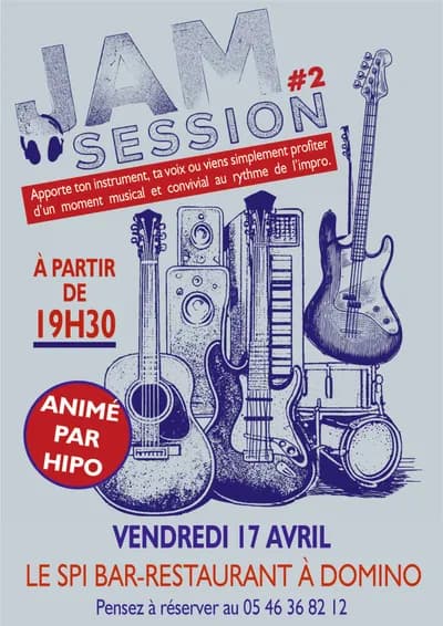 Jam Session au bar restaurant Le Spi à Domino : le Vendredi 17 avril 2026 animé par Hipo.