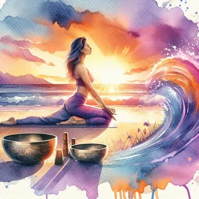 Yoga à la plage accompagné des bols chantants tibétains avec Elodie