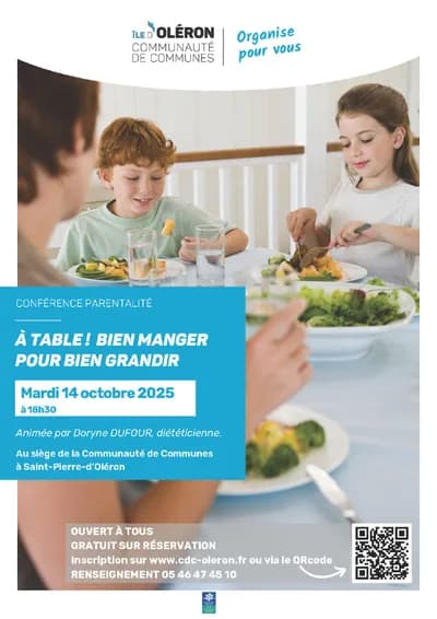 Conférence parentalité : A table ! Bien manger pour bien grandir." Par la Cdc de l'île d'oléron