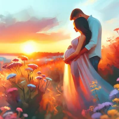 Séance photo couple - grossesse au coucher du soleil