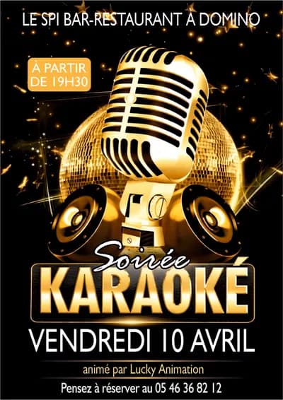 Karaoke au bar restaurant Le Spi à Domino : le Vendredi 10 avril 2026 animé par Lucky Animation