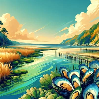 Eglades de moules, huîtres naturelles et vue sur mer