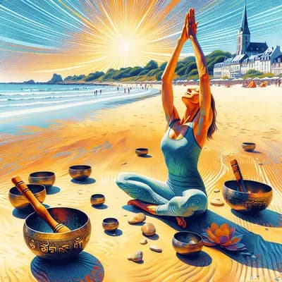 Yoga accompagné des bols chantants tibétains à la plage de La Cotinière avec Elodie